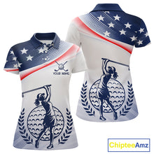 Load image into Gallery viewer, American Flag White Womens Golf Polo Shirts Custom Patriotic Womens Golf Top, Golf Gifts NBT547
