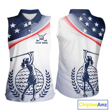 Load image into Gallery viewer, American Flag White Women Sleeveless Golf Polo Shirts Custom Patriotic Womens Golf Top, Golf Gifts NBT547