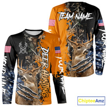 Load image into Gallery viewer, Whitetail Deer Hunting Orange Forest Camo US Flag Shirts, Personalized Hunting Shirt NBT258
