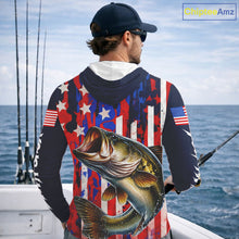 Load image into Gallery viewer, American Flag Bass Long Sleeve Hooded Fishing Shirts, Bass Fishing Tournament Shirts, Bass Fishing Shirts NBT432