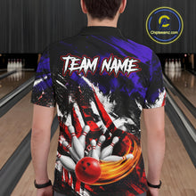 Load image into Gallery viewer, Bowler wearing Custom Bowling Quarter Zip Shirt For Men USA Flag Bowling Jersey Polo on the lanes - back view 