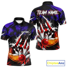 Load image into Gallery viewer, Front and back view of Custom Bowling Quarter Zip Shirt For Men USA Flag Bowling Jersey Polo Bowling Shirt with personalized name