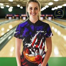 Load image into Gallery viewer, Custom Bowling Quarter Zip Shirt For Women USA Flag Bowling Jersey Polo &amp; 1/4 Zip Bowling Team Shirts NBT880