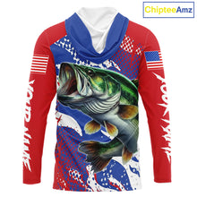 Load image into Gallery viewer, Bass Fishing American Flag Long Sleeve Hooded Fishing Shirts, Bass Fishing Shirts For Men, UPF Fishing Shirts NBT436