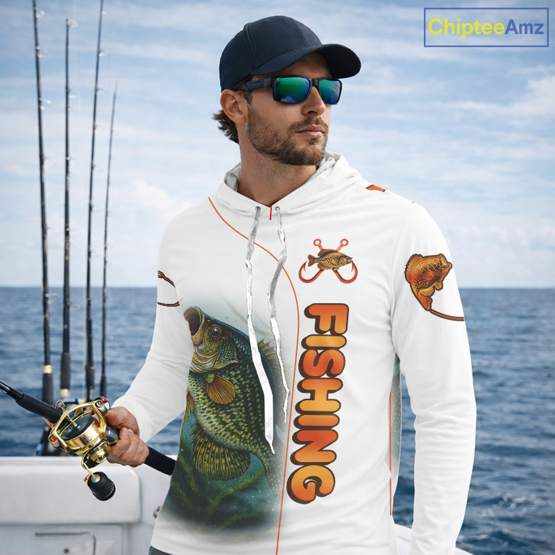 Crappie Fishing White Fishing Team Crappie Custom Name Long Sleeve Hooded UV Protection Fishing Shirts NBT550