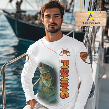 Crappie Fishing White Fishing Team Crappie Custom Name Long Sleeve UV Protection Fishing Shirts NBT550