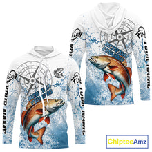 Load image into Gallery viewer, Custom Redfish Long Sleeve Hooded Fishing Shirts Saltwater Fish, Compass Offshore Tournament Fishing Shirts NBT551