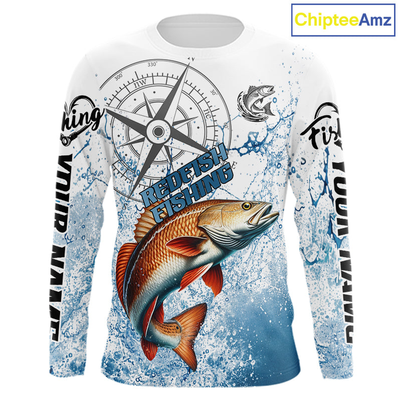 Custom Redfish Long Sleeve Fishing Shirts Saltwater Fish, Compass Offshore Tournament Fishing Shirts NBT551