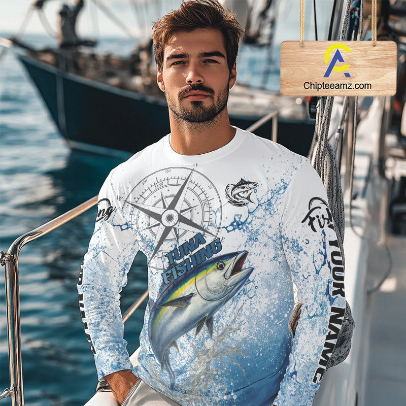Custom Yellowfin Tuna Long Sleeve Fishing Shirts Saltwater Fish, Compass Offshore Tournament Fishing Shirts NBT553