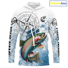 Load image into Gallery viewer, Custom Rainbow Trout Long Sleeve Hooded Fishing Shirts, Compass Tournament Fishing Shirts For Men NBT554