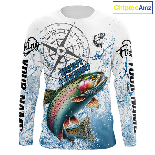 Custom Rainbow Trout Long Sleeve Fishing Shirts, Compass Tournament Fishing Shirts For Men NBT554