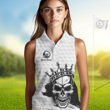 Load image into Gallery viewer, Funny Skull Womens Sleeveless Golf Polo Shirts Golf Camo Pattern Custom Name Skull Golf Shirt, Golf Attire NBT555
