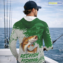 Load image into Gallery viewer, Personalized Redfish Long Sleeve Hooded Fishing Shirts Green Camo, Redfish Fishing Shirts For Men NBT398