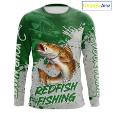 Load image into Gallery viewer, Personalized Redfish Fishing Shirts Long Sleeve Green Camo, Redfish Fishing Shirts For Men NBT398
