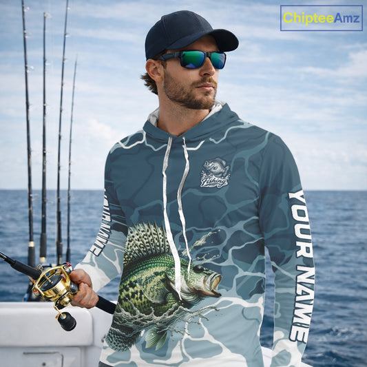 Custom Crappie Long Sleeve Hooded Tournament Fishing Shirts, Team Crappie Fishing Jerseys NBT695