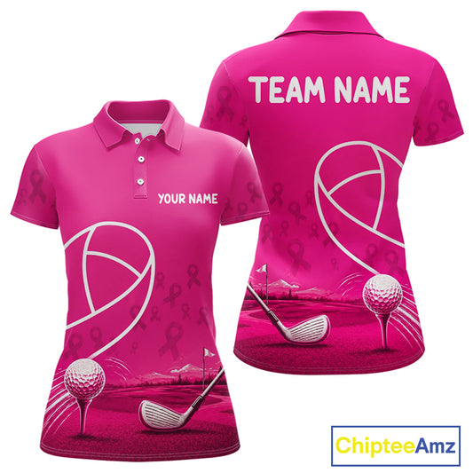Breast Cancer Pink Ribbon Womens Golf Polo Shirts Custom Golf Shirts For Ladies Golfing Gifts NBT703