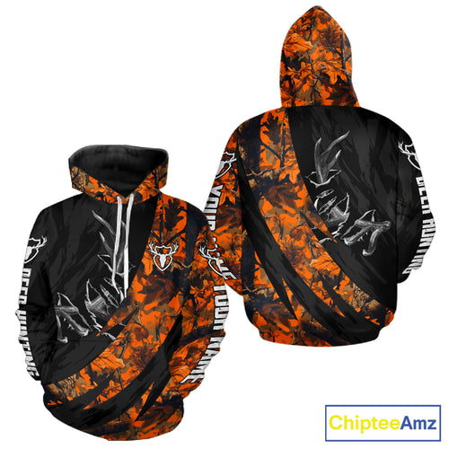 Personalized Deer Hunting Shirt with Antler 3D All Over Print Orange Camo Hunting Clothes NBT271
