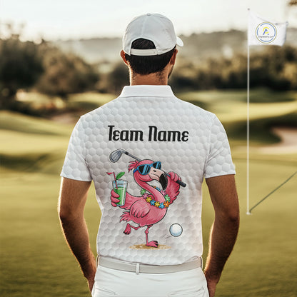 Golf Polo Shirts For Men Funny Flamingo Golf Ball Pattern Custom Name, Golf Gifts NBT566