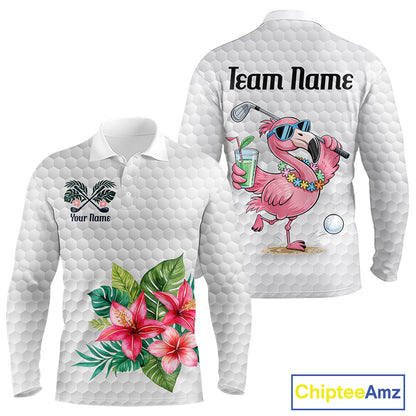Golf Polo Shirts For Men Funny Flamingo Golf Ball Pattern Custom Name, Golf Gifts NBT566