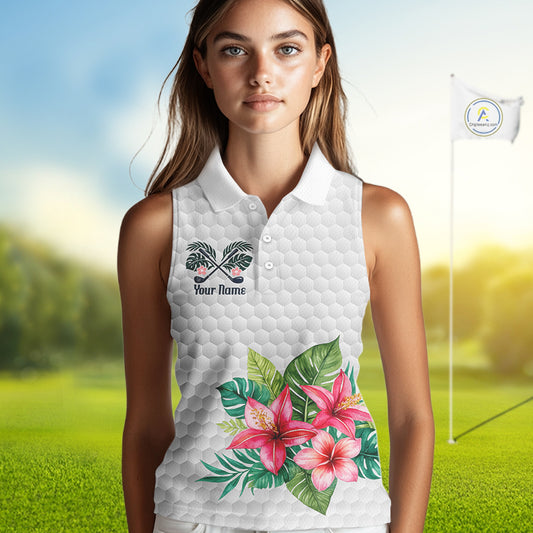 Sleeveless Golf Polo Shirts For Women Funny Flamingo Golf Ball Pattern Custom Name, Golf Gifts NBT566