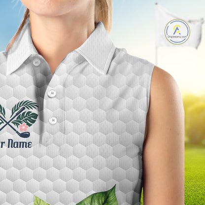 Sleeveless Golf Polo Shirts For Women Funny Flamingo Golf Ball Pattern Custom Name, Golf Gifts NBT566