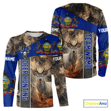 Load image into Gallery viewer, Pennsylvania Flag Deer Hunting Hoodie, Longsleeve Shirt, Brown Camo Custom Name NBT05