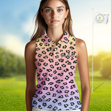 Load image into Gallery viewer, Womens Sleeveless Golf Polo Shirts Custom Colorful Neon Gradient Leopard Pattern Team Womens Golf Top, Golf Gifts NBT493