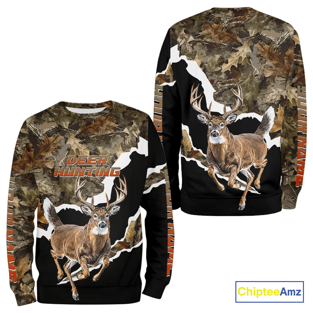 Whitetail Deer Camo Customize Name 3D Printed Long Sleeve Hoodie Hunting Shirts for Men NBT303