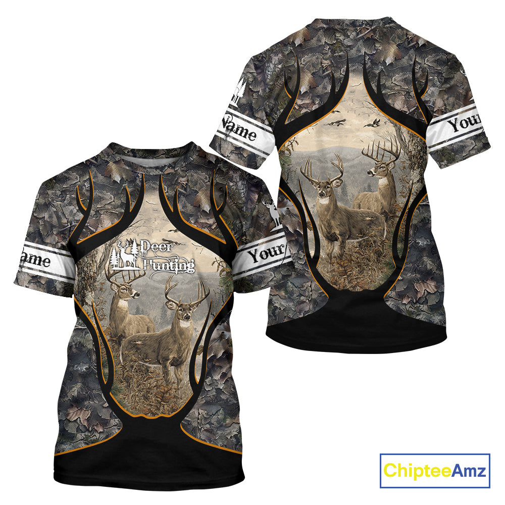 Whitetail Deer Custom Name 3D Printed Long Sleeve Hoodies, Deer Hunting Shirt, Hunting Season NBT304