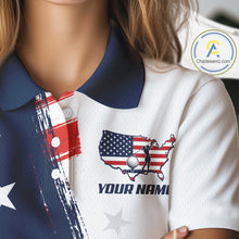 Load image into Gallery viewer, Personalized White Golf Polos Shirt For Women American Flag 4Th July Gifts For Golf Lovers NBT811