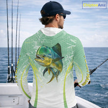 Load image into Gallery viewer, Mahi Mahi Fishing Shirt Long Sleeve Hooded Green Camo, Saltwater Fishing Shirts For Men NBT405