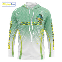 Load image into Gallery viewer, Mahi Mahi Fishing Shirt Long Sleeve Hooded Green Camo, Saltwater Fishing Shirts For Men NBT405