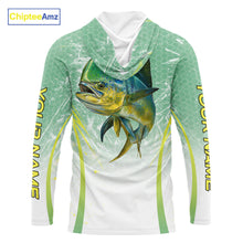 Load image into Gallery viewer, Mahi Mahi Fishing Shirt Long Sleeve Hooded Green Camo, Saltwater Fishing Shirts For Men NBT405