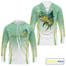 Load image into Gallery viewer, Mahi Mahi Fishing Shirt Long Sleeve Hooded Green Camo, Saltwater Fishing Shirts For Men NBT405