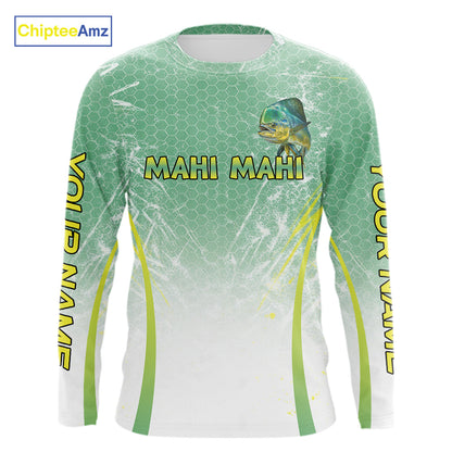 Mahi Mahi Fishing Shirts Long Sleeve Green Camo, Saltwater Fishing Shirts For Men NBT405
