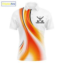 Load image into Gallery viewer, Orange White Womens Golf Polo Shirt Front View Custom Team Name 