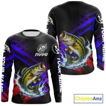 Bass Fishing Long Sleeve Purple Camo UPF Fishing Shirts, Bass Fishing Tournament Shirts NBT464