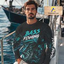 Load image into Gallery viewer, Angler wearing personalized neon camo bass fishing long sleeve shirt on the boat