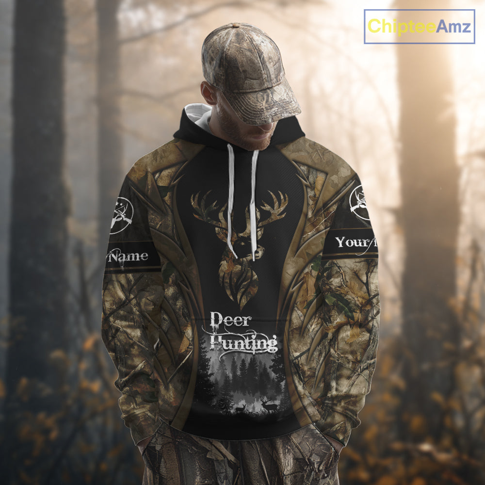 Brown Camo Deer Hunting 3D Prints Custom Name Shirts, Deer Hunting Clothes, Hunting Gifts NBT111