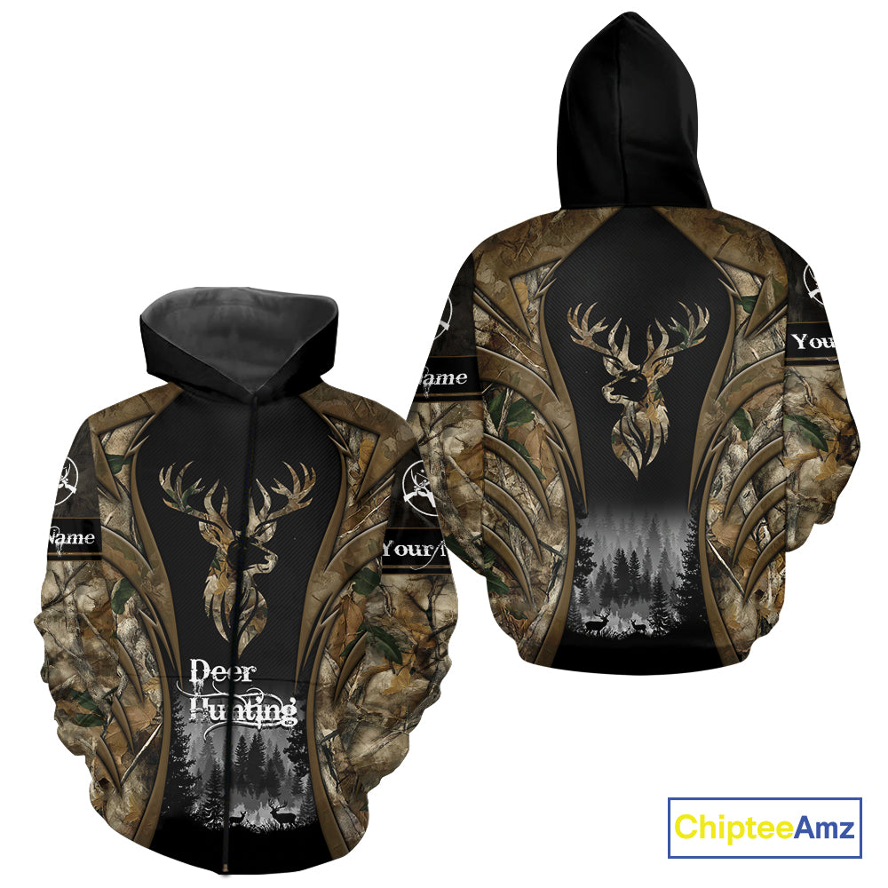 Brown Camo Deer Hunting 3D Prints Custom Name Shirts, Deer Hunting Clothes, Hunting Gifts NBT111