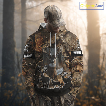 Brown Camo Deer Hunting 3D All Over Print Shirt, Custom Name Big Game for the Deer Hunter NBT29