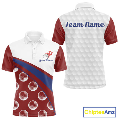 Funny golf balls pattern mens golf polo shirt custom name - red back view