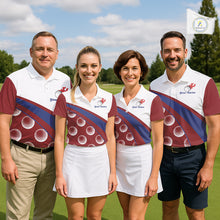 Load image into Gallery viewer, Mens golf polo shirt golf balls pattern with custom golfer name and team - front view