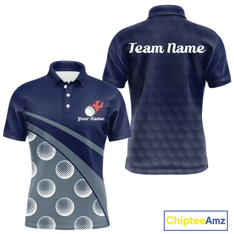 Funny golf balls pattern mens golf polo shirt with personalized name - back & front view