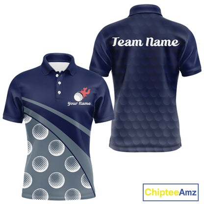 Funny golf balls pattern mens golf polo shirt with personalized name - back & front view