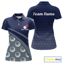Load image into Gallery viewer, back view of custom name womens golf polo shirt funny blue golf balls golf apparel