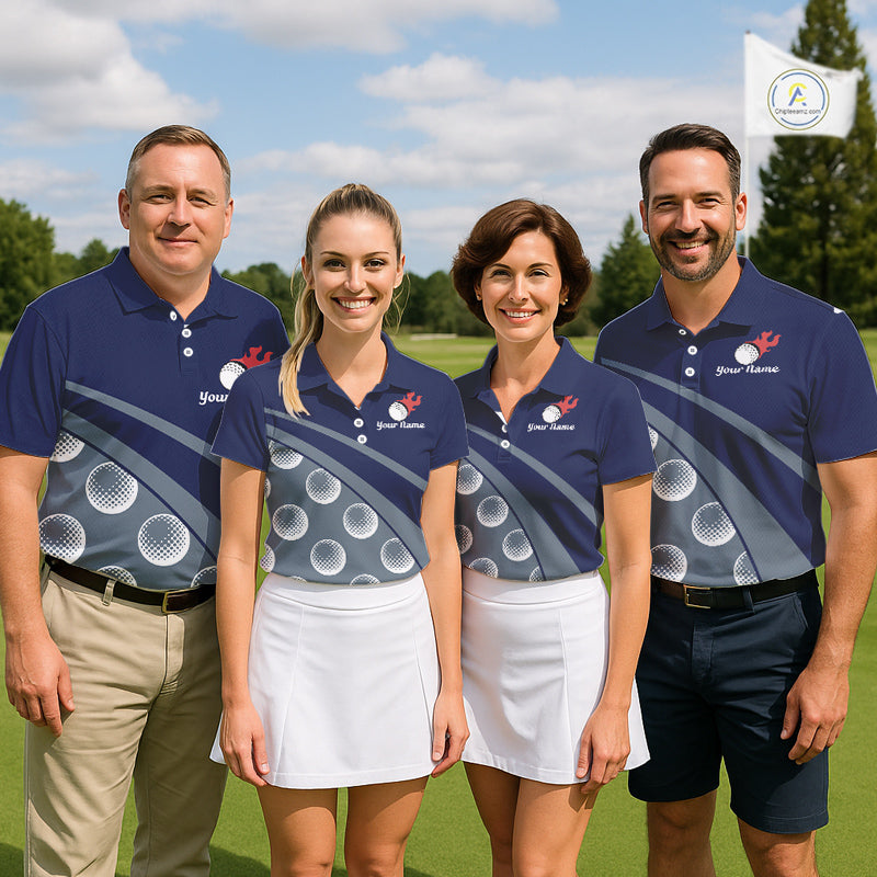 Funny Golf Balls Pattern Mens Golf Polo Shirts Custom Name Golf Apparel For Men | Blue NBT740
