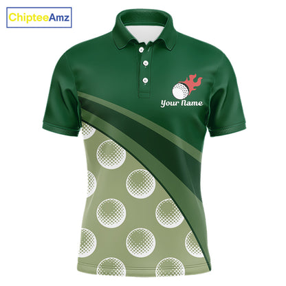 Funny Golf Balls Pattern Mens Golf Polo Shirts Custom Name Golf Apparel For Men | Green NBT741