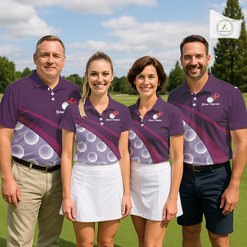 Funny Golf Balls Pattern Mens Golf Polo Shirts Custom Name Golf Apparel For Men | Purple NBT742