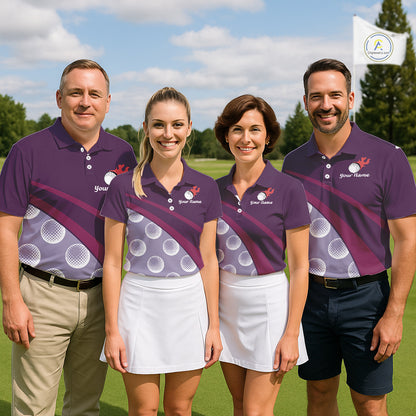 Funny Golf Balls Pattern Mens Golf Polo Shirts Custom Name Golf Apparel For Men | Purple NBT742